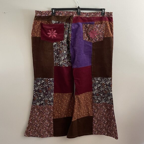 Tunnel Vision Womn 5XL Patchwork Corduroy Y2K 90s Retro 70s High-Rise Flare Pant - Picture 9 of 12